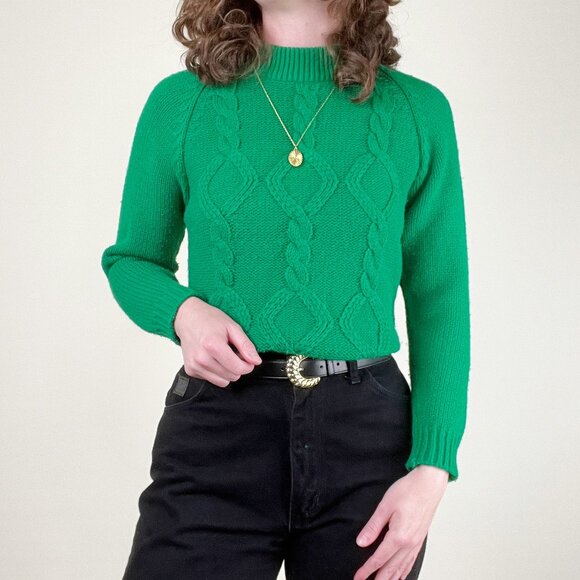 Vintage 60s 70s Cable Knit Hand Loomed Sweater Preppy Christmas Bold Scandi Girl - Picture 9 of 9